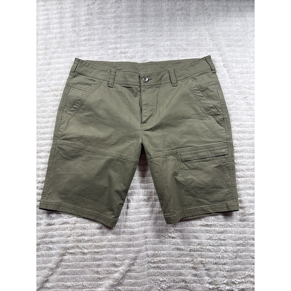 Marmot Men Shorts 36 Green Canvas Flat Front Casual Hiking Outdoor 5 Pocket NICE